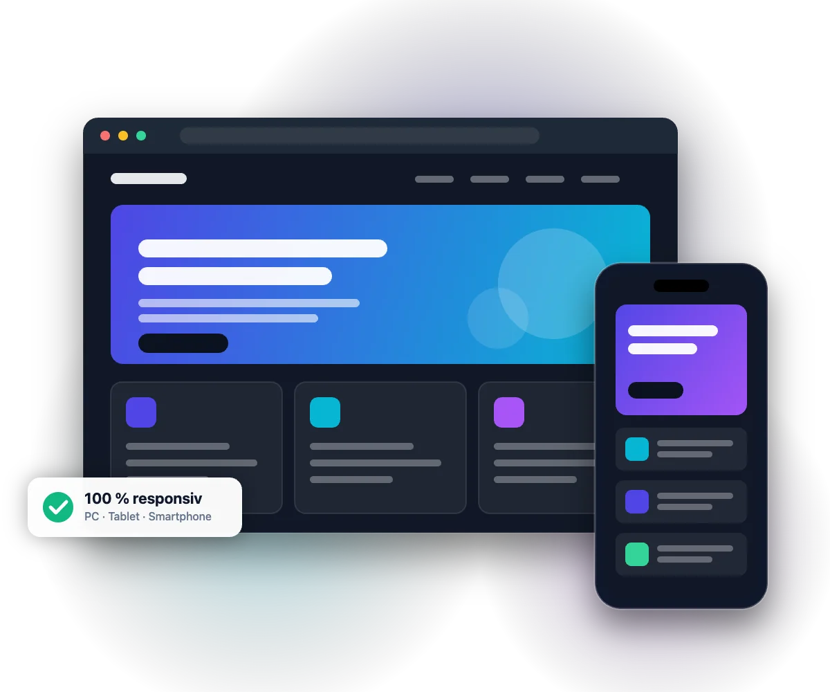 Illustration: moderne Website auf Desktop und Smartphone
